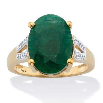 Palm Beach Jewelry 8.46 Tcw Oval Emerald Ring Gold-plated Silver In Yellow