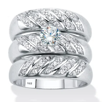 Palm Beach Jewelry .85 Cttw. Round Cz Platinum-plated Sterling Silver 3-piece Bridal Ring Set