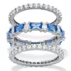 Palm Beach Jewelry 8.74 Cttw. Cz And Simulated Blue Sapphire Platinum-plated Eternity Ring Set In Blue