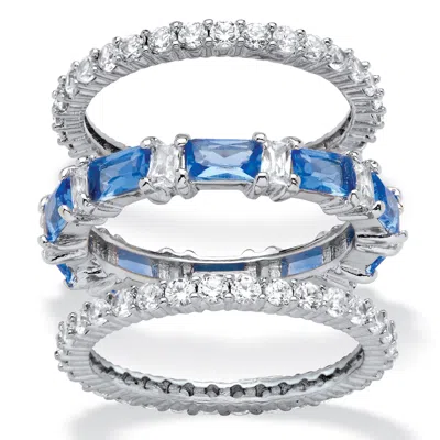Palm Beach Jewelry 8.74 Cttw. Cz And Simulated Blue Sapphire Platinum-plated Eternity Ring Set