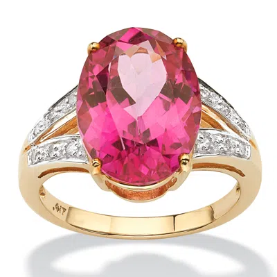 Palm Beach Jewelry 8.84 Tcw Oval Cut Sunset-rose Genuine Topaz Diamond Accent 10k Yellow Gold Ring In Pink