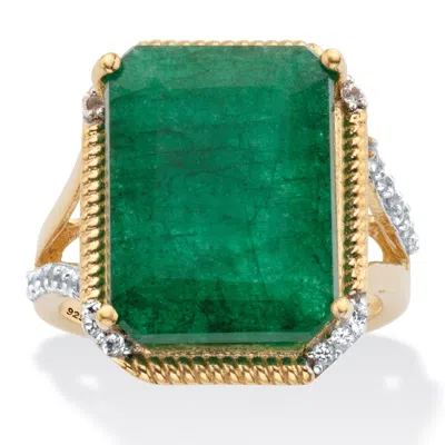Palm Beach Jewelry 9.05 Cttw. Green Emerald And White Topaz Two-tone Gold-plated Silver Ring