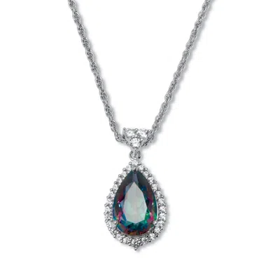 Palm Beach Jewelry 9.09 Tcw Pear Cut Genuine Mystic Fire Topaz And Cz Sterling Silver Necklace In Multi