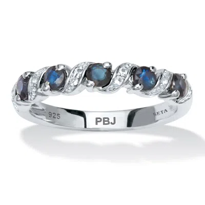 Palm Beach Jewelry .91 Tcw Round Cut Genuine Blue Sapphire And White Topaz Sterling Silver Ring