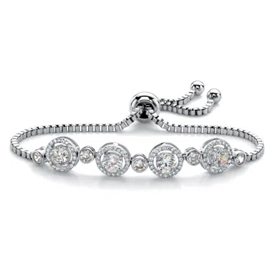 Palm Beach Jewelry .92 Cttw. Platinum-plated Birthstone And Cz Adjustable Bolo Bracelet 9" In Multi