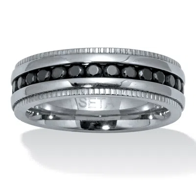 Palm Beach Jewelry .92 Tcw Men's Round Black Cubic Zirconia Stainless Steel Eternity Ring