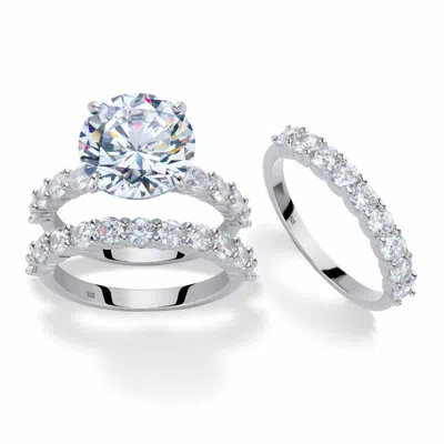 Palm Beach Jewelry 9.20 Cttw. Cubic Zirconia Platinum-plated Bridal Ring Set With Free Bonus Ring In White