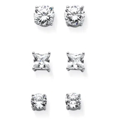 Palm Beach Jewelry 9.20 Cttw. Cubic Zirconia Sterling Silver 3-pair Set Of Stud Earrings
