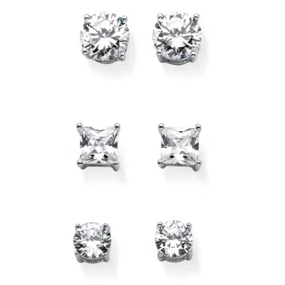 Palm Beach Jewelry 9.20 Tcw Round & Princess Cubic Zirconia Silvertone 3-pair Stud Earring Set