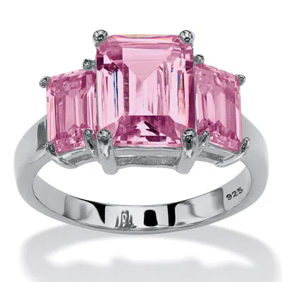 Palm Beach Jewelry .925 Silver Simulated Birthstone 3-stone Ring In Pink