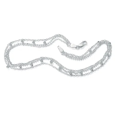 Palm Beach Jewelry .925 Sterling Silver Triple-strand Beaded Ankle Bracelet 10"