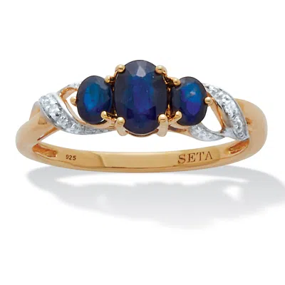 Palm Beach Jewelry .93 Tcw Oval Sapphire 18k Gold-plated Sterling Silver Ring In Blue