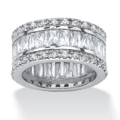 Palm Beach Jewelry 9.34 Tcw Round And Emerald-cut Cubic Zirconia Platinum-plated Eternity Band Ring In White