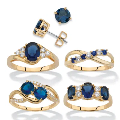 Palm Beach Jewelry 9.42 Tcw Sim. Sapphire 14k Gp Earrings & Ring Set In Yellow