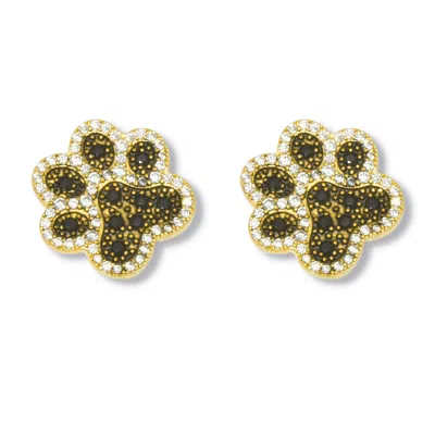 Palm Beach Jewelry .95 Tcw Round Black Cubic Zirconia 14k Yellow Gold-plated Paw Print Earrings