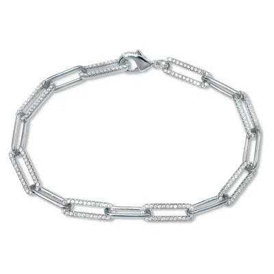 Palm Beach Jewelry .95 Tcw Round Cubic Zirconia Silvertone Paperclip Link Bracelet 7.5-inch