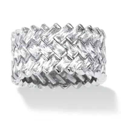 Palm Beach Jewelry 9.66 Tcw Cubic Zirconia Baguette Chevron Ring In Platinum-plated Sterling Silver In White