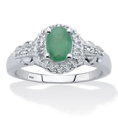 Palm Beach Jewelry .97 Tcw Genuine Emerald Sterling Silver Halo Ring In White