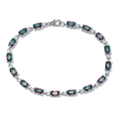 Palm Beach Jewelry 9.76 Tcw Oval Cut Genuine Mystic Fire Topaz Sterling Silver Bracelet In Multi