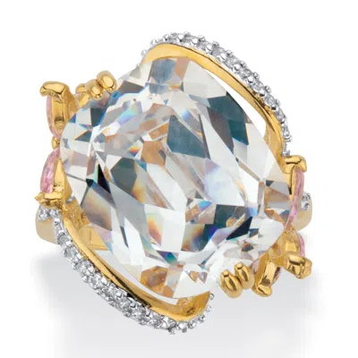 Palm Beach Jewelry 9.80 Cttw. Cushion-cut White And Pink Cz Gold-plated Flower Cocktail Ring