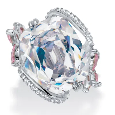 Palm Beach Jewelry 9.80 Cttw. Cushion-cut White And Pink Cz Platinum-plated Flower Cocktail Ring
