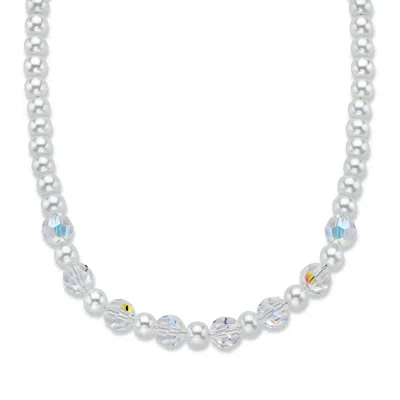 Palm Beach Jewelry Ab Crystal And 6mm Simulated Pearl Silvertone Beaded Necklace 17"-19" In Multi