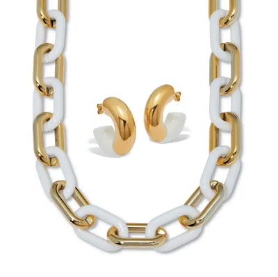 Palm Beach Jewelry Acrylic Link Necklace And Gold Ion-plated Stainless Steel Hoop Earrings Set In Yellow