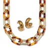 Palm Beach Jewelry Acrylic Link Tortoise Shell And Gold Ion-plated Stainless Steel Jewelry Set In Yellow
