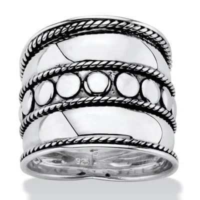 Palm Beach Jewelry Antiqued .925 Sterling Silver Bali Bohemian Cigar-style Wide Band Ring In White