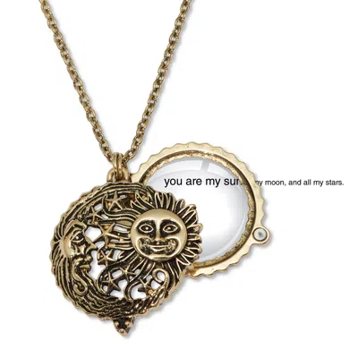 Palm Beach Jewelry Antiqued Goldtone Sun Moon Stars Magnifying Glass Pendant Necklace 18 Inch