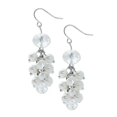 Palm Beach Jewelry Aurora Borealis Crystal And Simulated Pearl Silvertone Cluster Earrings