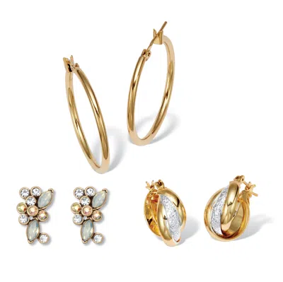 Palm Beach Jewelry Aurora Borealis Crystal Gold Ion-plated Stainless Steel Earrings Set