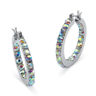 Palm Beach Jewelry Aurora Borealis Crystal Inside-out Hoop Earrings In Silvertone In Multi
