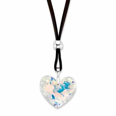 Palm Beach Jewelry Aurora Borealis Crystal Silvertone Heart-shaped Brown Corded Necklace 32"-34.5"