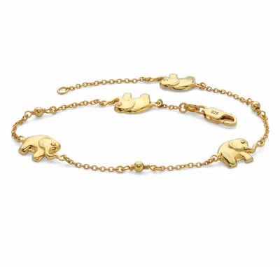 Palm Beach Jewelry Beaded Elephant 18k Gold-plated Sterling Silver Station Ankle Bracelet 10" In Yellow