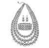 Palm Beach Jewelry Beaded Silvertone Triple-strand Necklace, Earring And Bracelet Set 16.5" - 19.5"