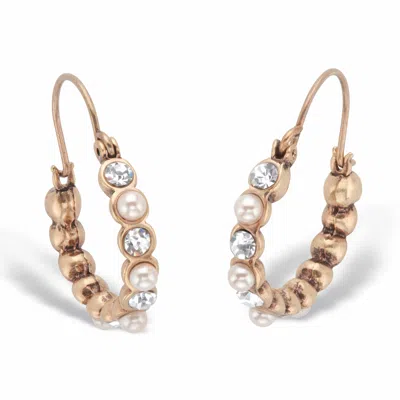 Palm Beach Jewelry Bezel-set Crystal And Simulated Pearl Goldtone Hoop Earrings 1 1/8"