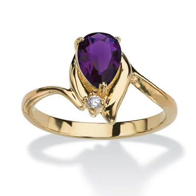 Palm Beach Jewelry Birthstone And Crystal 18k Gold-plated Ring In Purple