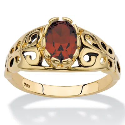 Palm Beach Jewelry Birthstone Gold-plated Sterling Silver Filigree Ring In Red