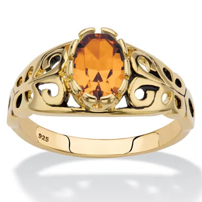 Palm Beach Jewelry Birthstone Gold-plated Sterling Silver Filigree Ring In Orange