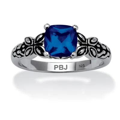 Palm Beach Jewelry Birthstone Ring In Antiqued Sterling Silver In Blue