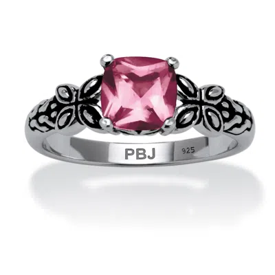 Palm Beach Jewelry Birthstone Ring In Antiqued Sterling Silver In Pink