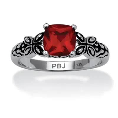 Palm Beach Jewelry Birthstone Ring In Antiqued Sterling Silver In Red