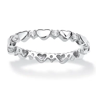 Palm Beach Jewelry Birthstone Silver Eternity Interlocking Heart Ring