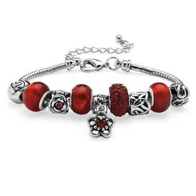 Palm Beach Jewelry Birthstone Silvertone Bali-style Bracelet 8" In Red