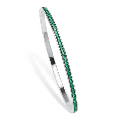 Palm Beach Jewelry Birthstone Silvertone Eternity Bangle Bracelet In Green