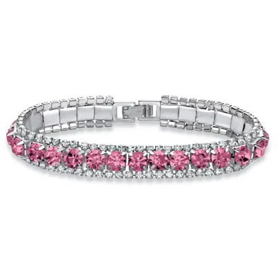 Palm Beach Jewelry Birthstone Silvertone Tennis Bracelet 7" In Pink