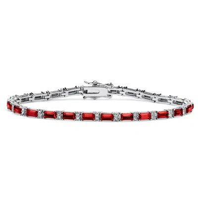 Palm Beach Jewelry Birthstone Silvertone Tennis Bracelet 7.5" In Red