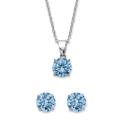 Palm Beach Jewelry Birthstone Solitaire Pendant And Stud Earring Set In Silvertone In Blue