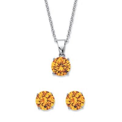 Palm Beach Jewelry Birthstone Solitaire Pendant And Stud Earring Set In Silvertone In Orange